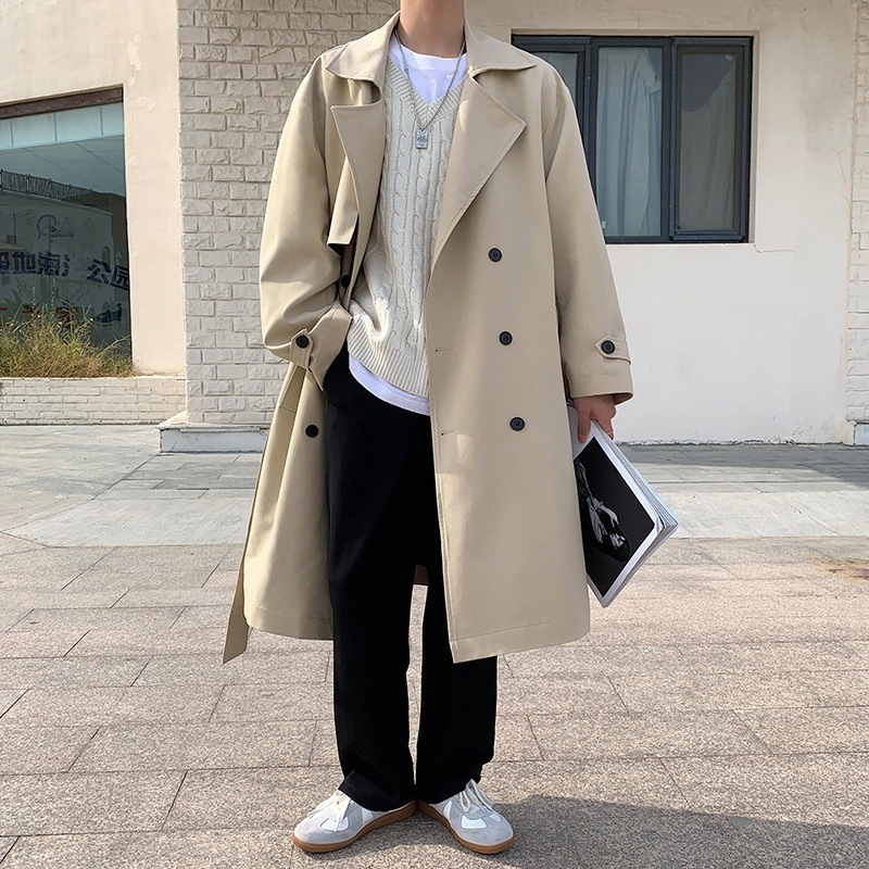 Pánsky kabát v britskom štýle, predĺžená dĺžka, zips, vrecká s patchami