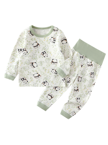 Kisbaba téli 2 részes pamut alsó-felső készlet – uniszex, 0–12 hónap, 100% pamut, rajzolt minta, magas derekú védőhas, lazább stílus