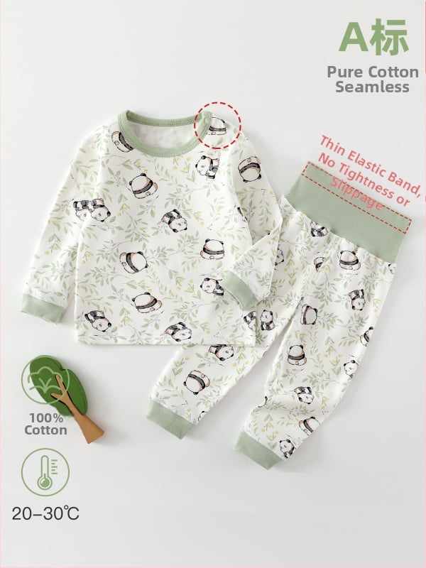 Kisbaba téli 2 részes pamut alsó-felső készlet – uniszex, 0–12 hónap, 100% pamut, rajzolt minta, magas derekú védőhas, lazább stílus