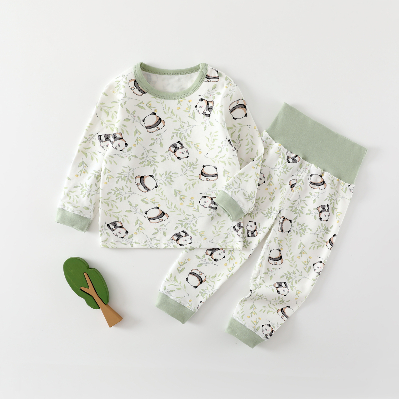 Kisbaba téli 2 részes pamut alsó-felső készlet – uniszex, 0–12 hónap, 100% pamut, rajzolt minta, magas derekú védőhas, lazább stílus