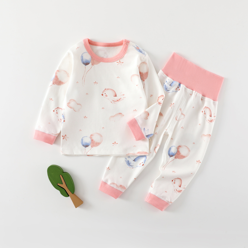 Kisbaba téli 2 részes pamut alsó-felső készlet – uniszex, 0–12 hónap, 100% pamut, rajzolt minta, magas derekú védőhas, lazább stílus