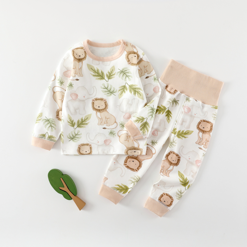 Kisbaba téli 2 részes pamut alsó-felső készlet – uniszex, 0–12 hónap, 100% pamut, rajzolt minta, magas derekú védőhas, lazább stílus