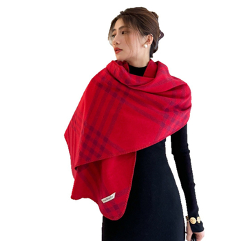 Șal de iarnă pentru femei, fular dublu, stil coreean, model în carouri, gros; Material: fire cu miez; Tip tricotare: tricotare pe fir