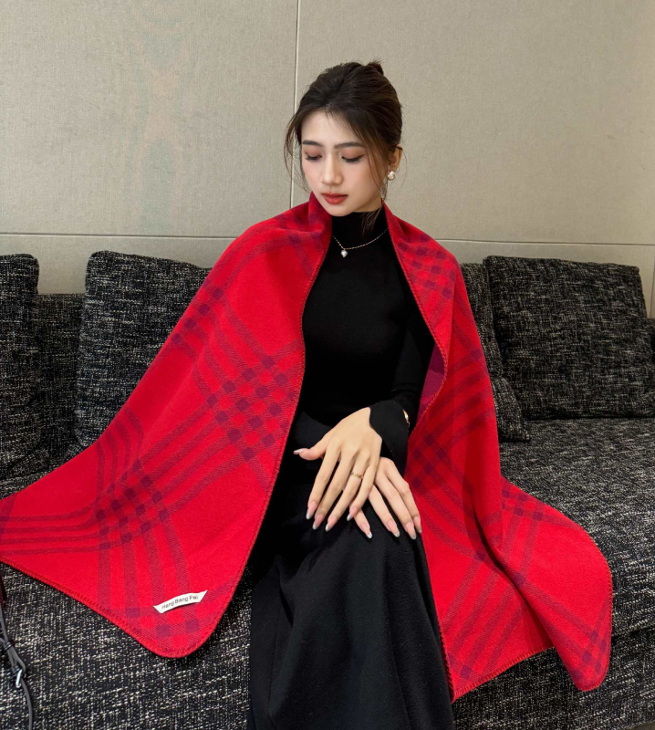 Șal de iarnă pentru femei, fular dublu, stil coreean, model în carouri, gros; Material: fire cu miez; Tip tricotare: tricotare pe fir