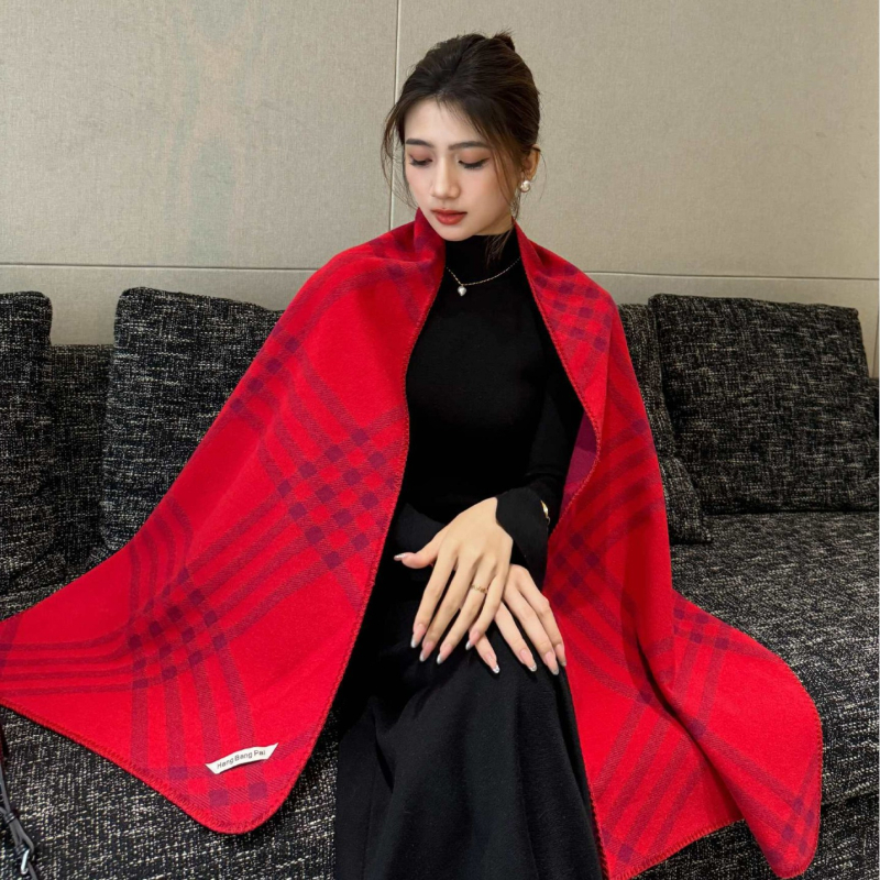 Șal de iarnă pentru femei, fular dublu, stil coreean, model în carouri, gros; Material: fire cu miez; Tip tricotare: tricotare pe fir