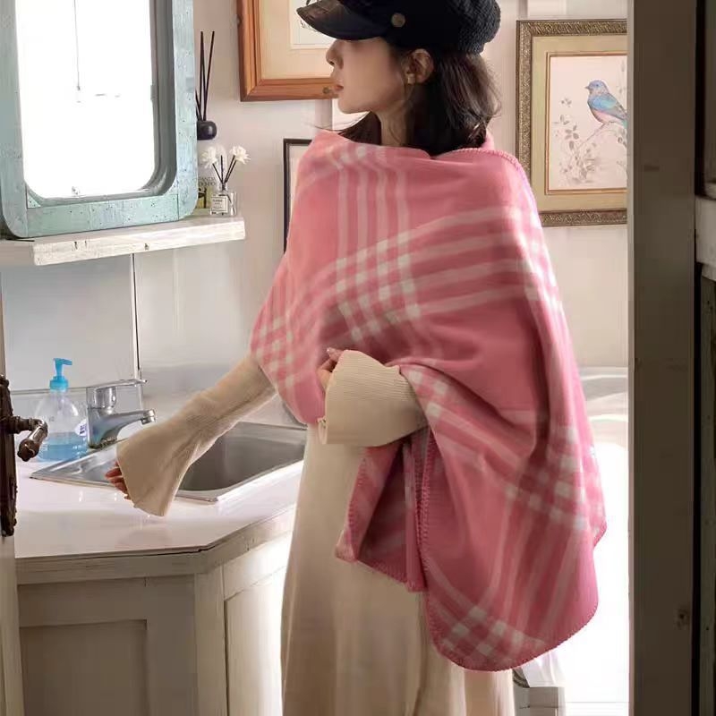 Șal de iarnă pentru femei, fular dublu, stil coreean, model în carouri, gros; Material: fire cu miez; Tip tricotare: tricotare pe fir