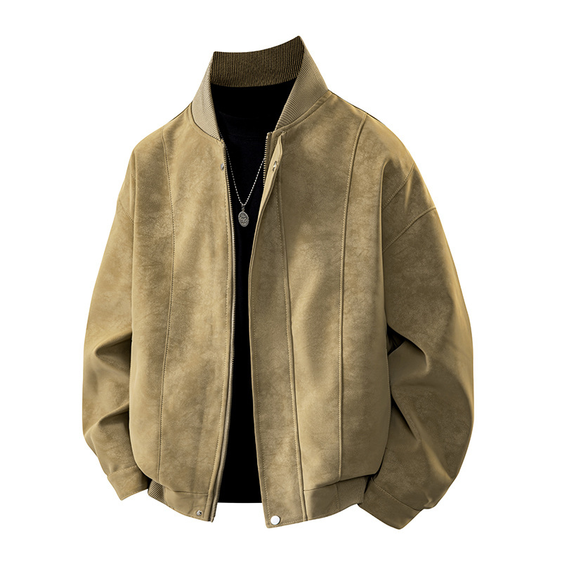 PU odinė striukė su gobtuvu, stačiai apykaklė, užtrauktukas, laisvas kirpimas, tinka pavasariui ir rudeniui