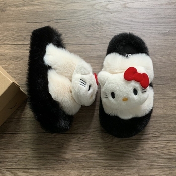 Női otthoni papucs báránygyapjú felsővel, kerek orrú, Koreai-stílusú, TPR talp