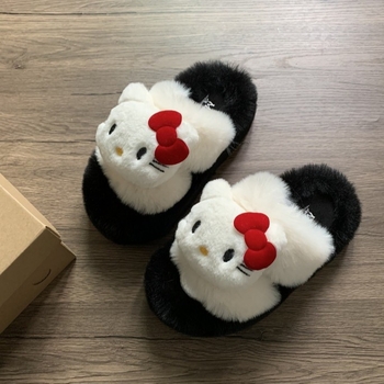 Női otthoni papucs báránygyapjú felsővel, kerek orrú, Koreai-stílusú, TPR talp