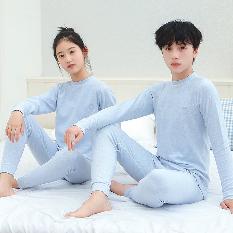 Vaikų terminis komplektas viršų ir kelnes su minkštu velveto pamušalu, 95% medvilnė, unisex, 8+ metų amžiaus (aukštis virš 140 cm), vidurio apykaklė, storas, tinkamas žiemai pavasariui ir rudeniui