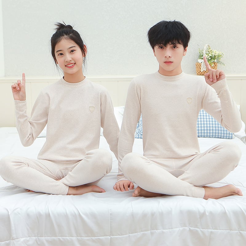 Vaikų terminis komplektas viršų ir kelnes su minkštu velveto pamušalu, 95% medvilnė, unisex, 8+ metų amžiaus (aukštis virš 140 cm), vidurio apykaklė, storas, tinkamas žiemai pavasariui ir rudeniui