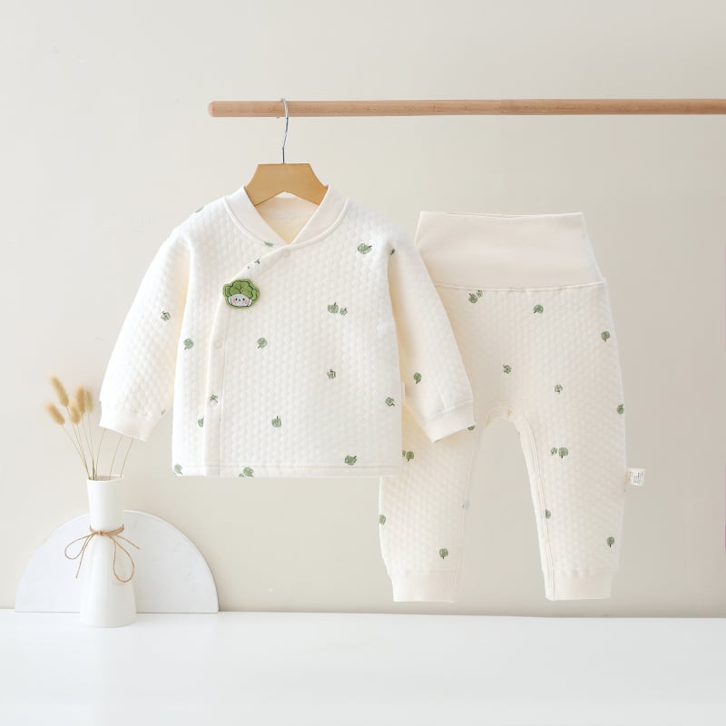 Dviejų dalių medvilninis termo komplektas kūdikiams žiemai, unisex, V formos kaklo, animacinis raštas, švelniai apdorotas audinys