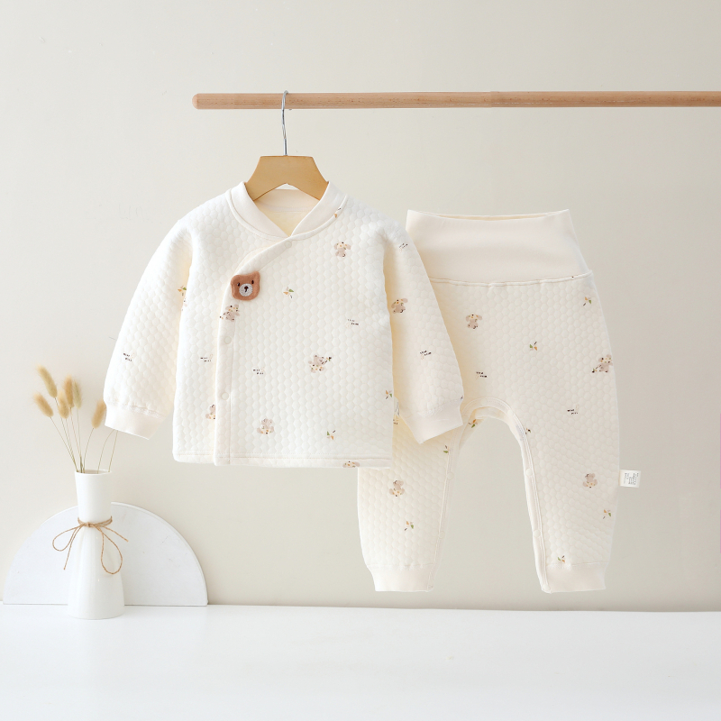 Dviejų dalių medvilninis termo komplektas kūdikiams žiemai, unisex, V formos kaklo, animacinis raštas, švelniai apdorotas audinys