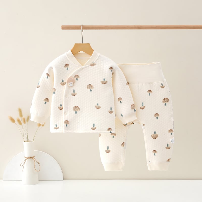 Dviejų dalių medvilninis termo komplektas kūdikiams žiemai, unisex, V formos kaklo, animacinis raštas, švelniai apdorotas audinys