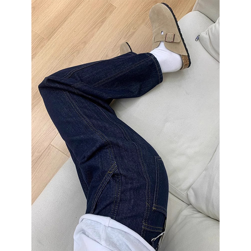 Dénim széles szárú nadrág, fleece-betéttel, magas derekú, pamutban gazdag, ősz 2024