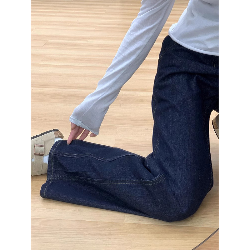 Dénim széles szárú nadrág, fleece-betéttel, magas derekú, pamutban gazdag, ősz 2024