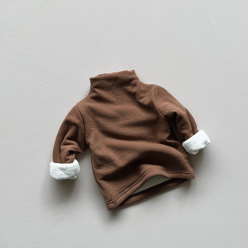 Παιδικό βασικό πουκάμισο με φλίς επένδυση, κορεάτικου στυλ, ψηλή λαιμόκοψη, μακρυμάνικο, χειμώνας, πολυεστέρας 95%