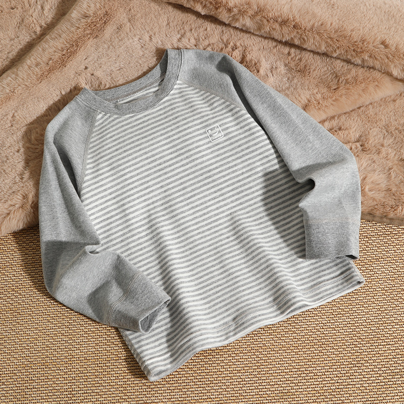 Детска памучна базова блуза с дълъг ръкав, кръгло деколте, brushed плат, 100% памук, A-клас, пролетно‑есенно облекло за деца над 8 г