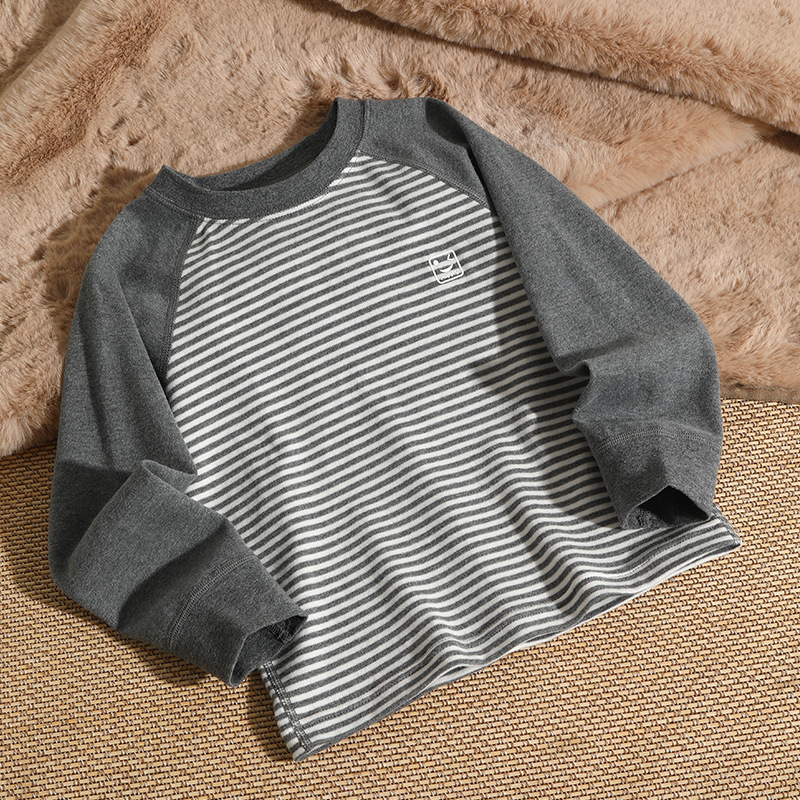 Детска памучна базова блуза с дълъг ръкав, кръгло деколте, brushed плат, 100% памук, A-клас, пролетно‑есенно облекло за деца над 8 г