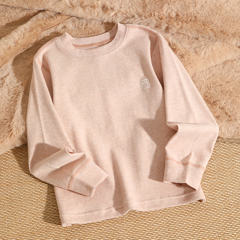 Детска памучна базова блуза с дълъг ръкав, кръгло деколте, brushed плат, 100% памук, A-клас, пролетно‑есенно облекло за деца над 8 г