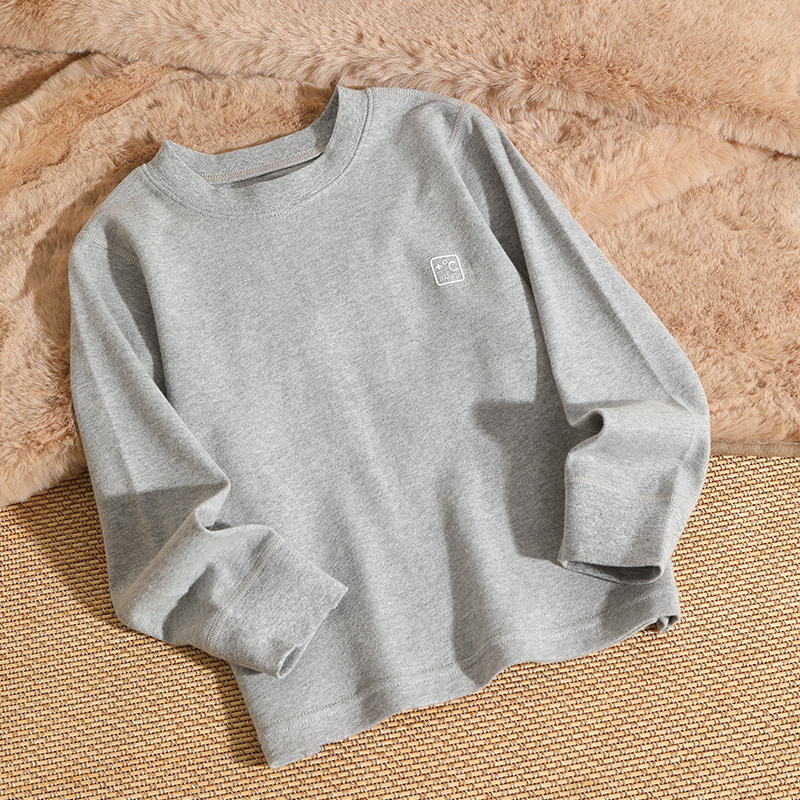 Детска памучна базова блуза с дълъг ръкав, кръгло деколте, brushed плат, 100% памук, A-клас, пролетно‑есенно облекло за деца над 8 г