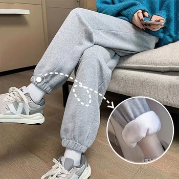 Pantaloni trening cu fleece pentru toamna-iarnă 2025, pantaloni harém largi, casual din amestec de lână