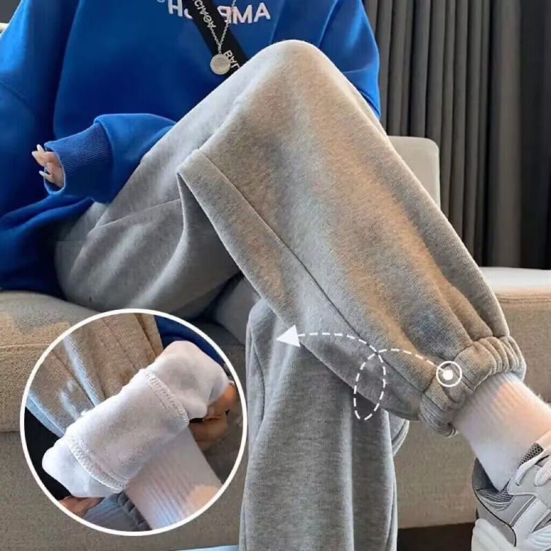 Pantaloni trening cu fleece pentru toamna-iarnă 2025, pantaloni harém largi, casual din amestec de lână