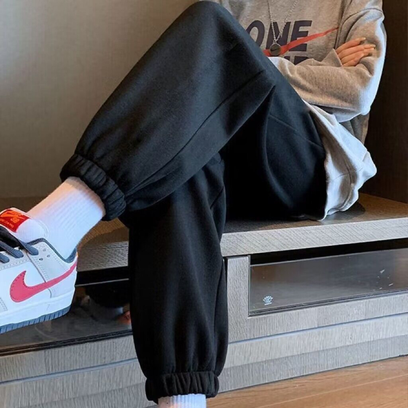 Pantaloni trening cu fleece pentru toamna-iarnă 2025, pantaloni harém largi, casual din amestec de lână