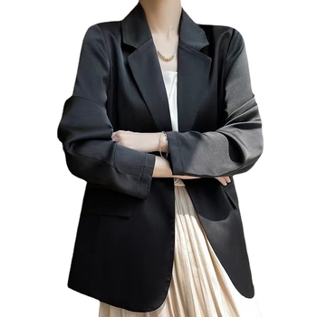Женско сако за костюм, тънък модел, ацетат сатен плат, 3D ефект, костюмска яка, дълги ръкави, едно копче, пролет-лято 2025