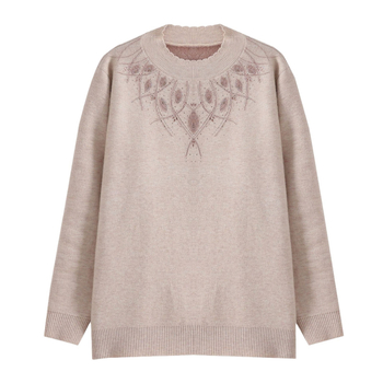 Női téli fleeces pulóver laza szabású, hosszú ujjú, fél magas gallér, középhosszú, hímzés; TR anyag, PVC <=30%, poliészter <=30%