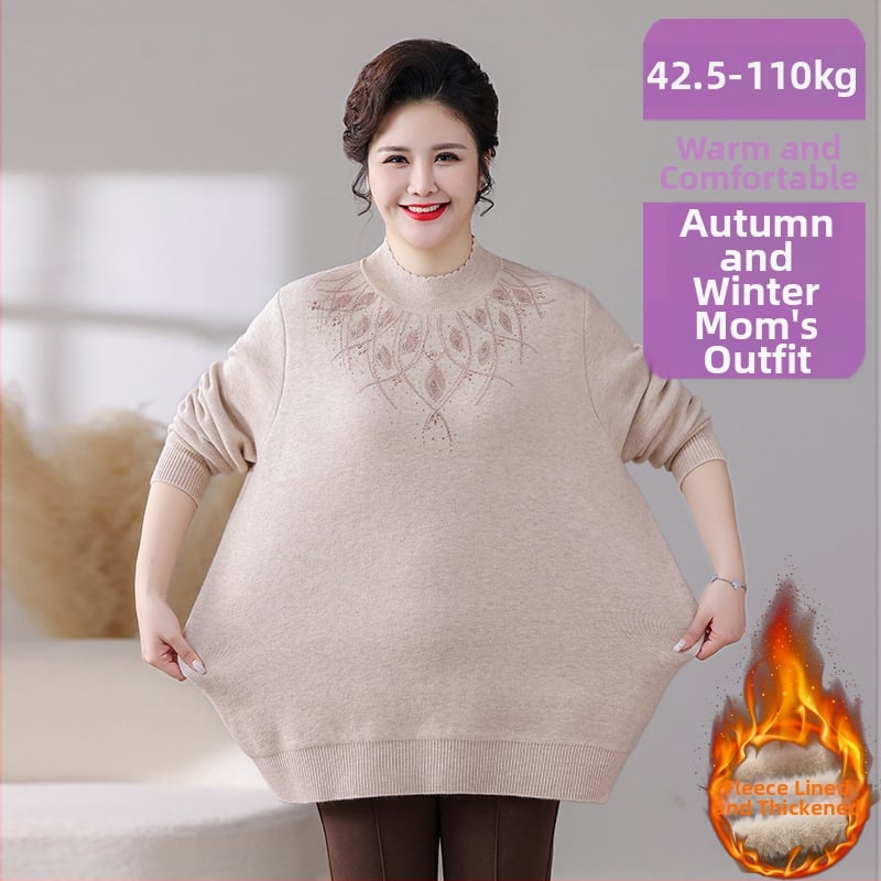 Női téli fleeces pulóver laza szabású, hosszú ujjú, fél magas gallér, középhosszú, hímzés; TR anyag, PVC <=30%, poliészter <=30%