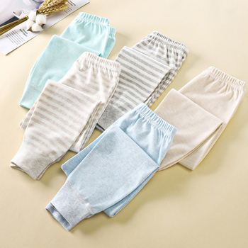 Gyerekeknek készült 100% pamut őszi–téli hosszú pizsama nadrág, 1–3 éveseknek, középmagas derekú