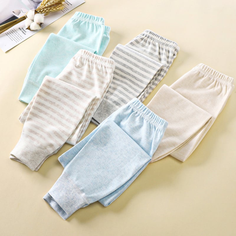 Gyerekeknek készült 100% pamut őszi–téli hosszú pizsama nadrág, 1–3 éveseknek, középmagas derekú