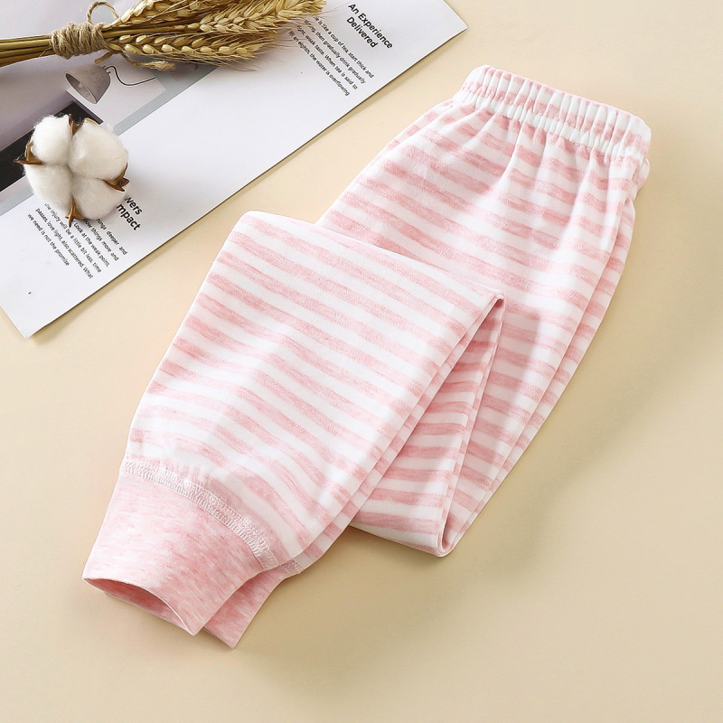 Gyerekeknek készült 100% pamut őszi–téli hosszú pizsama nadrág, 1–3 éveseknek, középmagas derekú