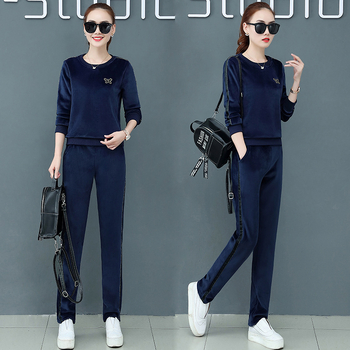 Дамски костюм от бархат за ежедневието с черепен модел и бродерия, полиестерна основа (есен 2022)