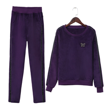 Дамски костюм от бархат за ежедневието с черепен модел и бродерия, полиестерна основа (есен 2022)