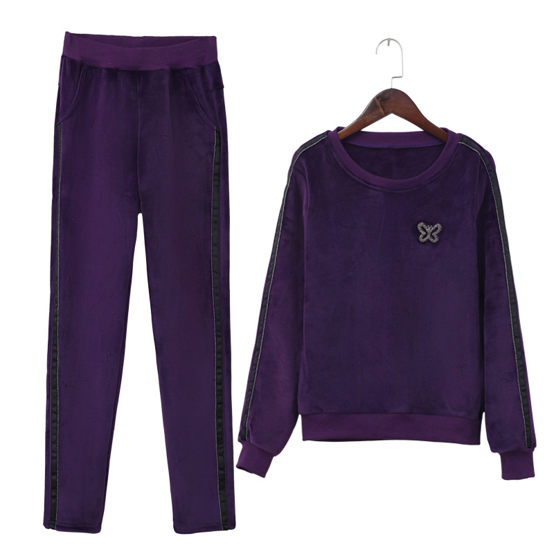 Дамски костюм от бархат за ежедневието с черепен модел и бродерия, полиестерна основа (есен 2022)