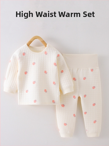 Laste kolmekihiline soe aluspesu komplekt, kõrge vöökoht kõhu kaitseks, 100% puuvill, unisex, sügis-talv.