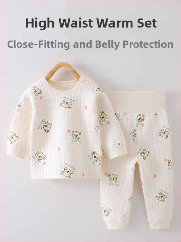 Laste kolmekihiline soe aluspesu komplekt, kõrge vöökoht kõhu kaitseks, 100% puuvill, unisex, sügis-talv.