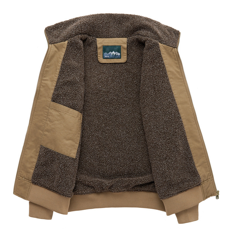 Ανδρικό παλτό από βαμβάκι με επένδυση φλίς, χαλαρή γραμμή, φερμουάρ, κατάλληλο για καθημερινή χρήση τον χειμώνα, με πολλές τσέπες