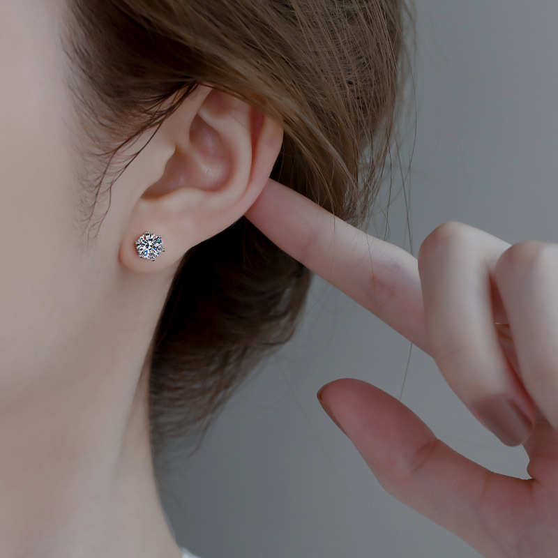 Moissanite naušnice, geometrijski oblik, 925 srebrne iglice, elektroplatiranje, jednostavan stil