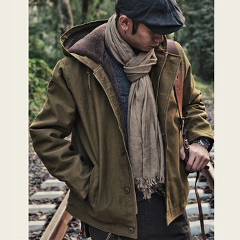 Pánska kapucňová bavlnená prešívaná bunda so flísovou podšívkou, voľný strih, bočné vrecká