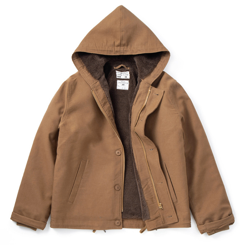 Pánska kapucňová bavlnená prešívaná bunda so flísovou podšívkou, voľný strih, bočné vrecká