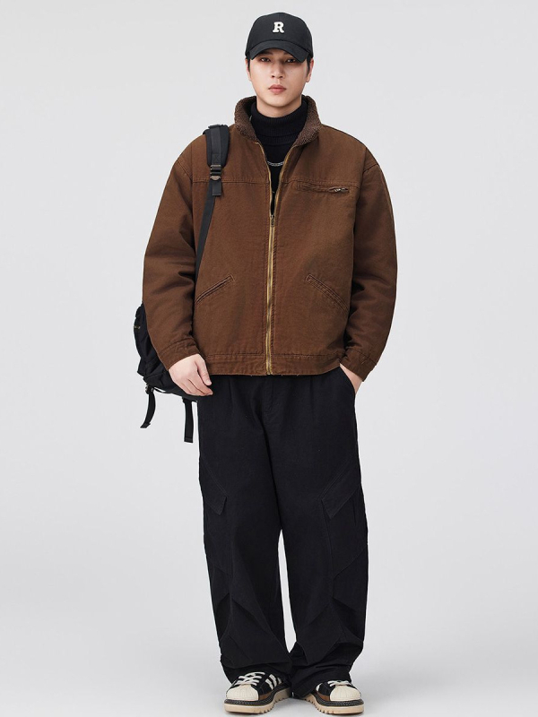 Zimný kardigan so stojacim golierom, zipsom, bavlnená výplň