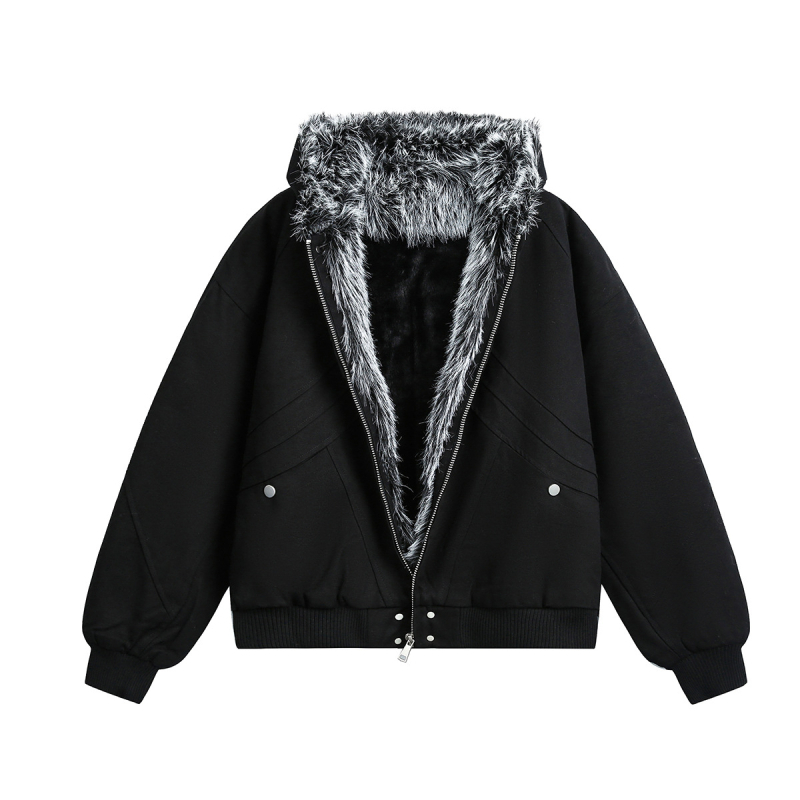 Pánska bavlnená bunda s fleecovou podšívkou, kapucňa a zipsom, vintage štýl, voľný strih, na zimu