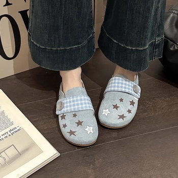 Pantofi damă slip-on din denim, cu înălțime ascunsă, talpă plată din cauciuc, căptușeală din țesătură, model vintage cartoon — Primăvara 2025