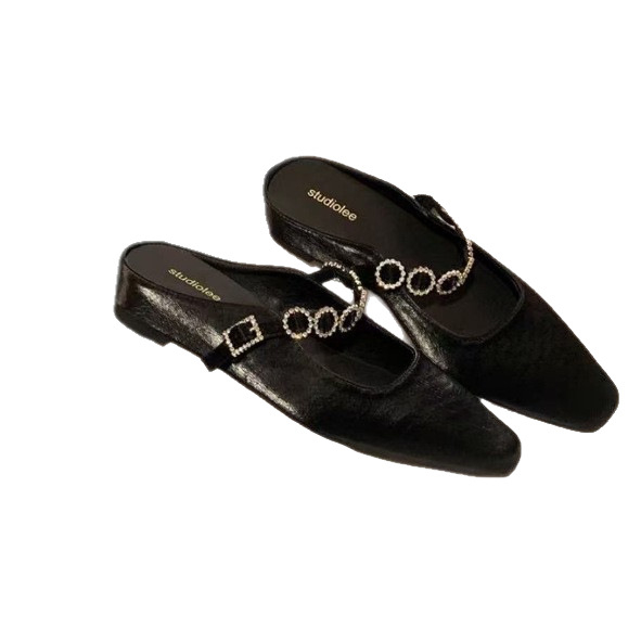 Grape Mom StudioLee mules cu înălțime de 4 cm, vârf drept franțuzesc și deschis la partea de sus pentru femei; partea superioară: Super Fiber; interior: piele de miel; talpă: cauciuc