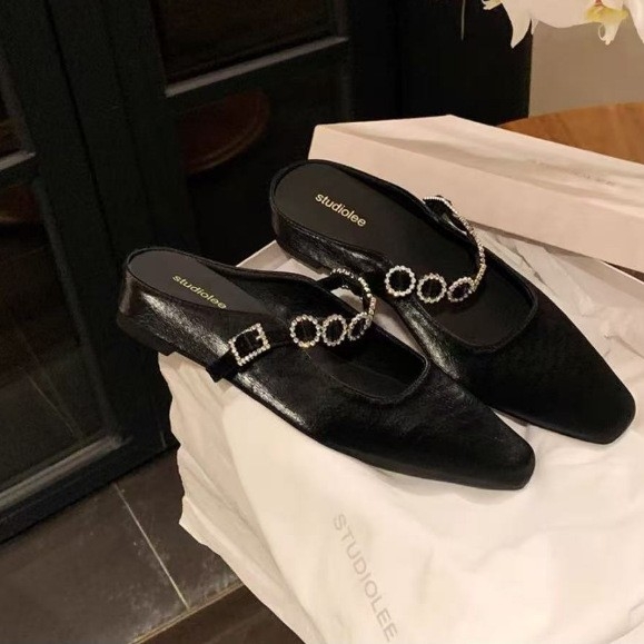 Grape Mom StudioLee mules cu înălțime de 4 cm, vârf drept franțuzesc și deschis la partea de sus pentru femei; partea superioară: Super Fiber; interior: piele de miel; talpă: cauciuc