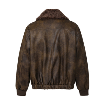 R9860 PU odinė striukė su užtrauktuku, apykaklė su reveru, laisvas kirpimas, šoninės siūlės kišenės