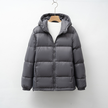 Dámska zimná bunda s kapucňou, voľný strih, kačací páper 86–90% výplň, vonkajší materiál: nylon